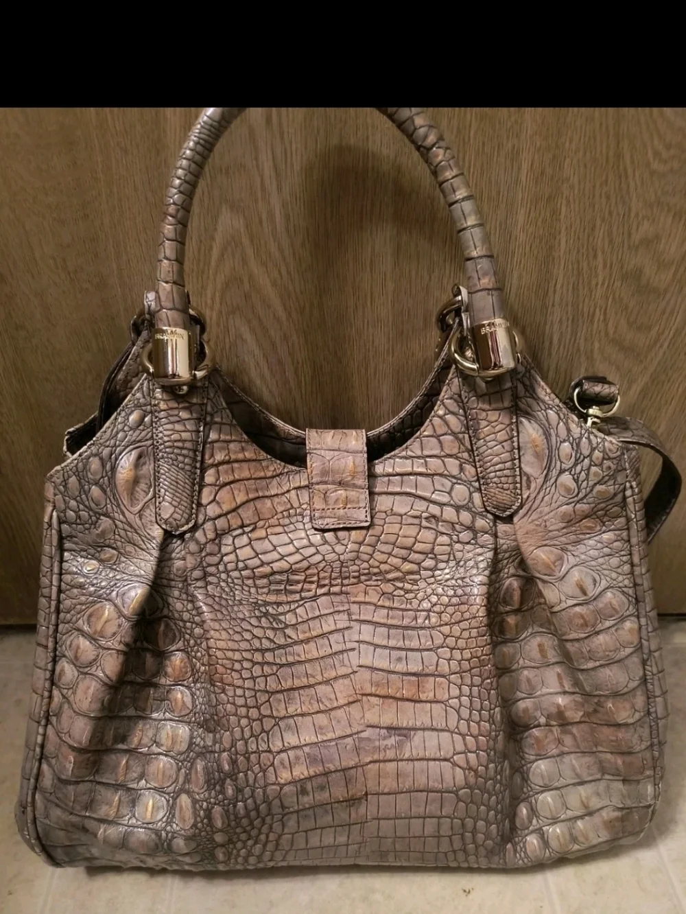 Brahmin Melbourne Crocodile Embossed Leather Hobo Bag Toasted Ombre EUC